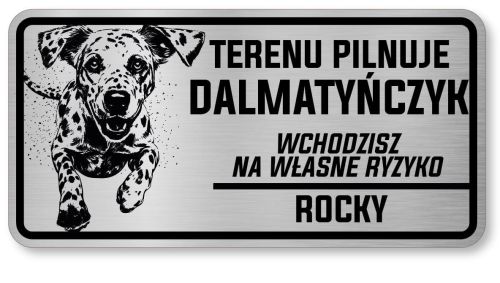 Tabliczka ostrzegawcza - Uwaga pies Dalmatyńczyk z imieniem