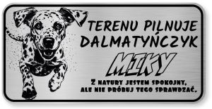 Tabliczka ostrzegawcza - Uwaga pies Dalmatyńczyk z imieniem