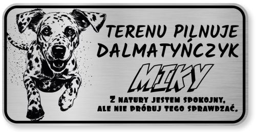 Tabliczka ostrzegawcza - Uwaga pies Dalmatyńczyk z imieniem