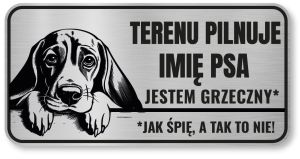 Uwaga pies tabliczka 20x10 Beagle z imieniem psa