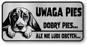 Uwaga pies tabliczka 20x10 Beagle z imieniem psa
