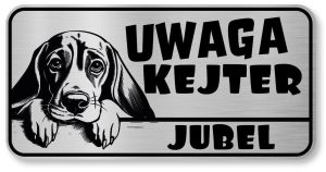 Uwaga pies tabliczka 20x10 Beagle z imieniem psa
