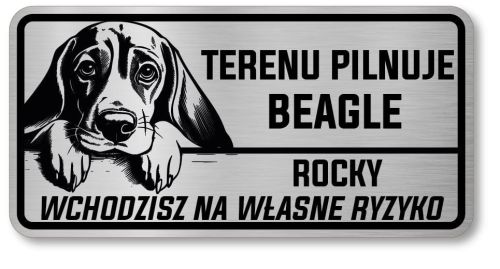 Uwaga pies tabliczka 20x10 Beagle z imieniem psa