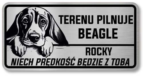Uwaga pies tabliczka 20x10 Beagle z imieniem psa