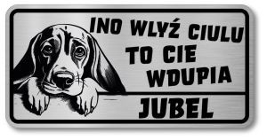Uwaga pies tabliczka 20x10 Beagle z imieniem psa