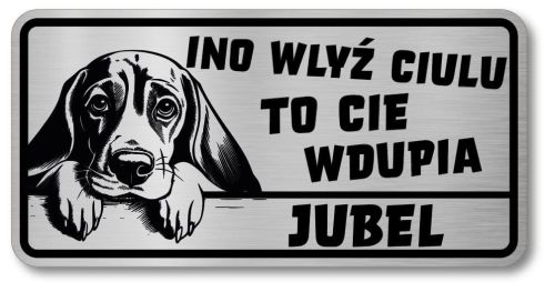 Uwaga pies tabliczka 20x10 Beagle z imieniem psa
