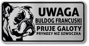 Tabliczka ostrzegawcza - Uwaga pies BULDOG FRANCUSKI po śląsku śmieszna
