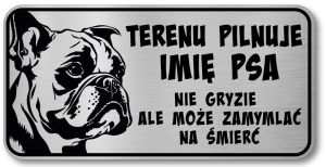 Tabliczka ostrzegawcza - Uwaga pies BULDOG FRANCUSKI z imieniem