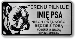 Tabliczka ostrzegawcza - Uwaga pies BULDOG FRANCUSKI z imieniem