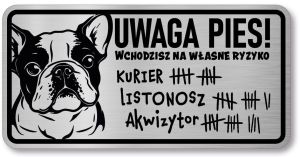 Tabliczka ostrzegawcza - Uwaga pies BULDOG FRANCUSKI śmieszna