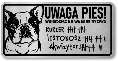 Tabliczka ostrzegawcza - Uwaga pies BULDOG FRANCUSKI śmieszna