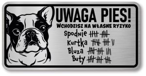 Tabliczka ostrzegawcza - Uwaga pies BULDOG FRANCUSKI śmieszna