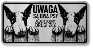 Tabliczka ostrzegawcza - Uwaga pies BULTERIER 2 psy
