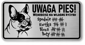 Tabliczka uwaga pies śmieszna Buldog Francuski