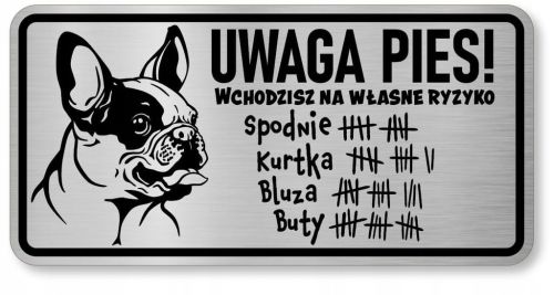Tabliczka uwaga pies śmieszna Buldog Francuski