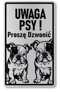 Tabliczka ostrzegawcza - Uwaga pies BULDOG FRANCUSKI 2 psy