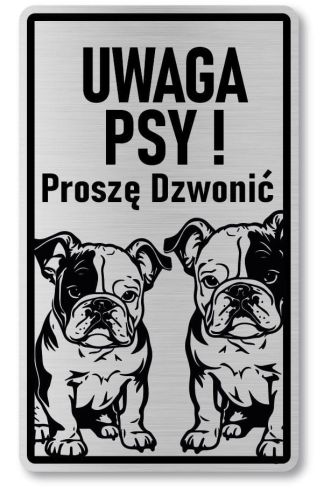 Tabliczka ostrzegawcza - Uwaga pies BULDOG FRANCUSKI 2 psy