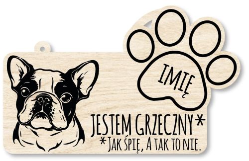 Drewniana tabliczka dekoracyjna Buldog Francuski  z imieniem