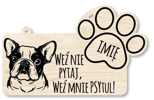 Drewniana tabliczka dekoracyjna Buldog Francuski  z imieniem