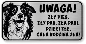Tabliczka ostrzegawcza - Uwaga pies Border Collie śmieszna