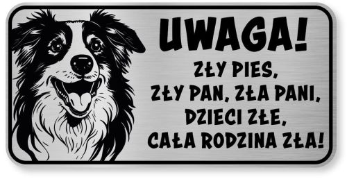 Tabliczka ostrzegawcza - Uwaga pies Border Collie śmieszna