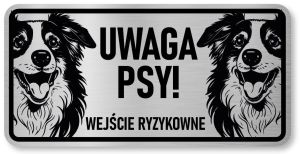 Tabliczka ostrzegawcza - Uwaga pies Border Collie 2 psy