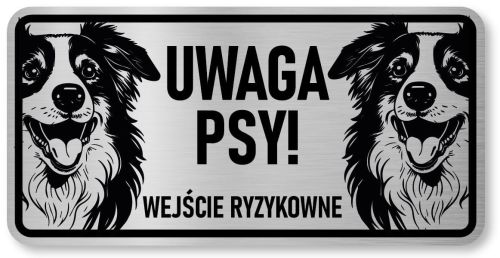 Tabliczka ostrzegawcza - Uwaga pies Border Collie 2 psy