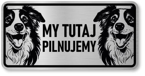 Tabliczka ostrzegawcza - Uwaga pies Border Collie 2 psy