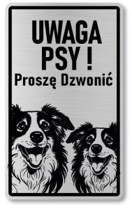 Tabliczka ostrzegawcza - Uwaga pies Border Collie 2 psy