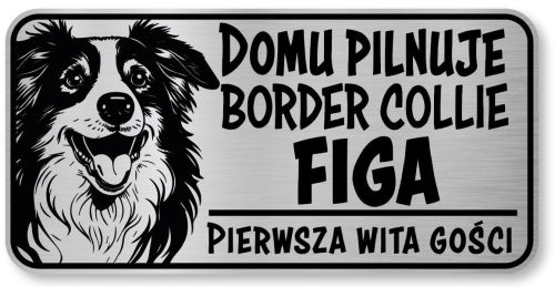 Tabliczka ostrzegawcza - Uwaga pies Border Collie z imieniem