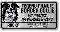 Tabliczka ostrzegawcza - Uwaga pies Border Collie z imieniem