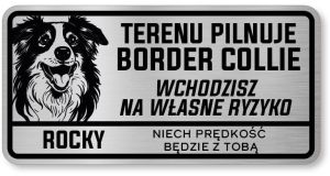Tabliczka ostrzegawcza - Uwaga pies Border Collie z imieniem