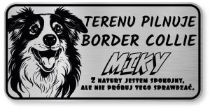 Tabliczka ostrzegawcza - Uwaga pies Border Collie z imieniem
