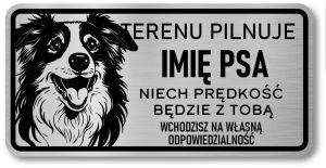 Tabliczka ostrzegawcza - Uwaga pies Border Collie z imieniem