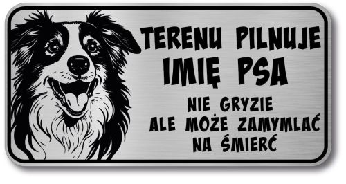 Tabliczka ostrzegawcza - Uwaga pies Border Collie z imieniem