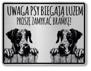 Tabliczka ostrzegawcza - Uwaga pies DOG NIEMIECKI 2 psy