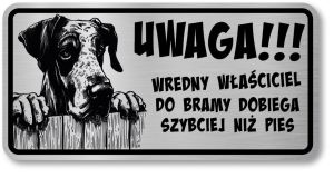Tabliczka ostrzegawcza - Uwaga pies DOG NIEMIECKI śmieszna