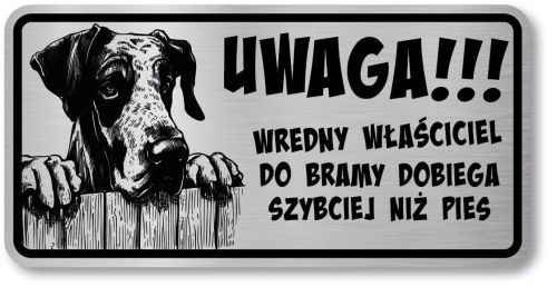 Tabliczka ostrzegawcza - Uwaga pies DOG NIEMIECKI śmieszna