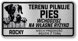 Tabliczka ostrzegawcza - Uwaga pies DOG NIEMIECKI z imieniem