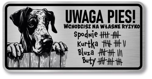 Tabliczka ostrzegawcza - Uwaga pies DOG NIEMIECKI śmieszna
