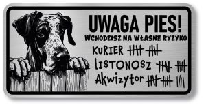 Tabliczka ostrzegawcza - Uwaga pies DOG NIEMIECKI śmieszna
