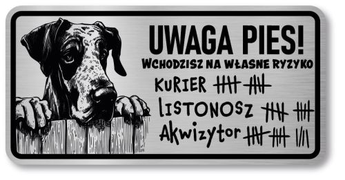 Tabliczka ostrzegawcza - Uwaga pies DOG NIEMIECKI śmieszna