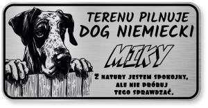 Tabliczka ostrzegawcza - Uwaga pies DOG NIEMIECKI z imieniem