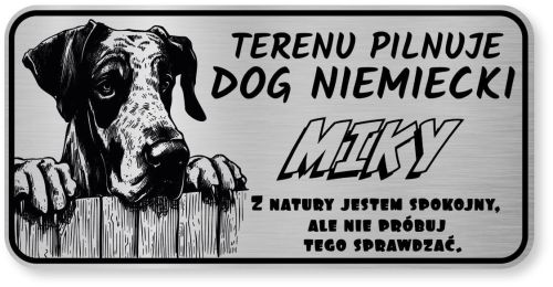 Tabliczka ostrzegawcza - Uwaga pies DOG NIEMIECKI z imieniem