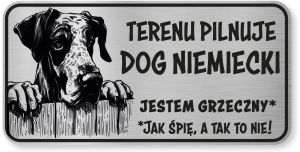 Tabliczka ostrzegawcza - Uwaga pies DOG NIEMIECKI śmieszna