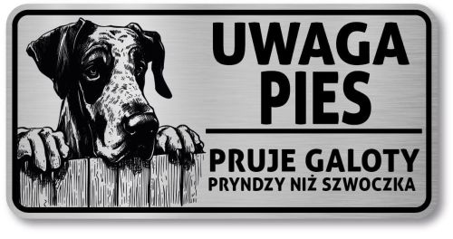 Tabliczka ostrzegawcza - Uwaga pies DOG NIEMIECKI po śląsku