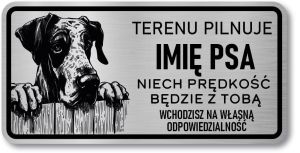 Tabliczka ostrzegawcza - Uwaga pies DOG NIEMIECKI z imieniem