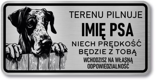 Tabliczka ostrzegawcza - Uwaga pies DOG NIEMIECKI z imieniem