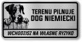 Tabliczka ostrzegawcza - Uwaga pies DOG NIEMIECKI