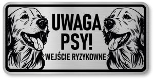 Tabliczka ostrzegawcza - Uwaga pies GOLDEN RETRIEVER 2 psy